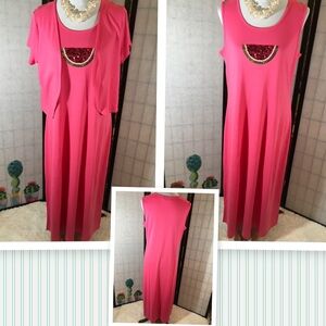 Quacker Factory watermelon maxi dress and topper